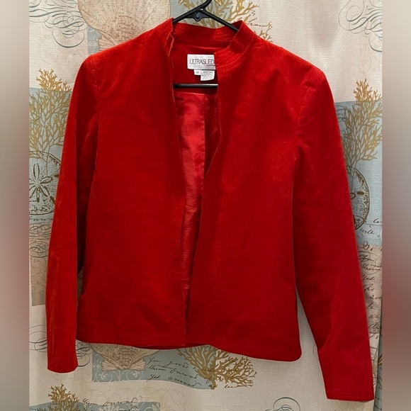 Ultra Suede Women’s Open Front Solid Red Suit Blazer Jacket Professional Wear 10 - Picture 1 of 11